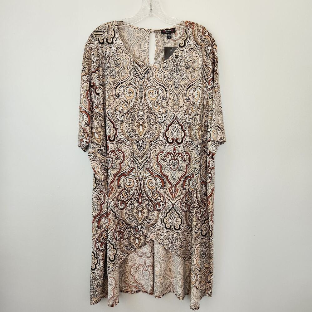 Cocomo Tunic Top Women's 3X Beige Paisley Asymmetrical Artsy Boho Lagenlook Chic